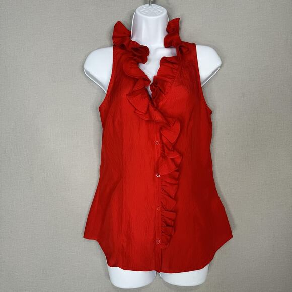 Armani Exchange Blouse Womens Medium Red 100% Silk Ruffle Button Top Y2K Fairy - Picture 2 of 12